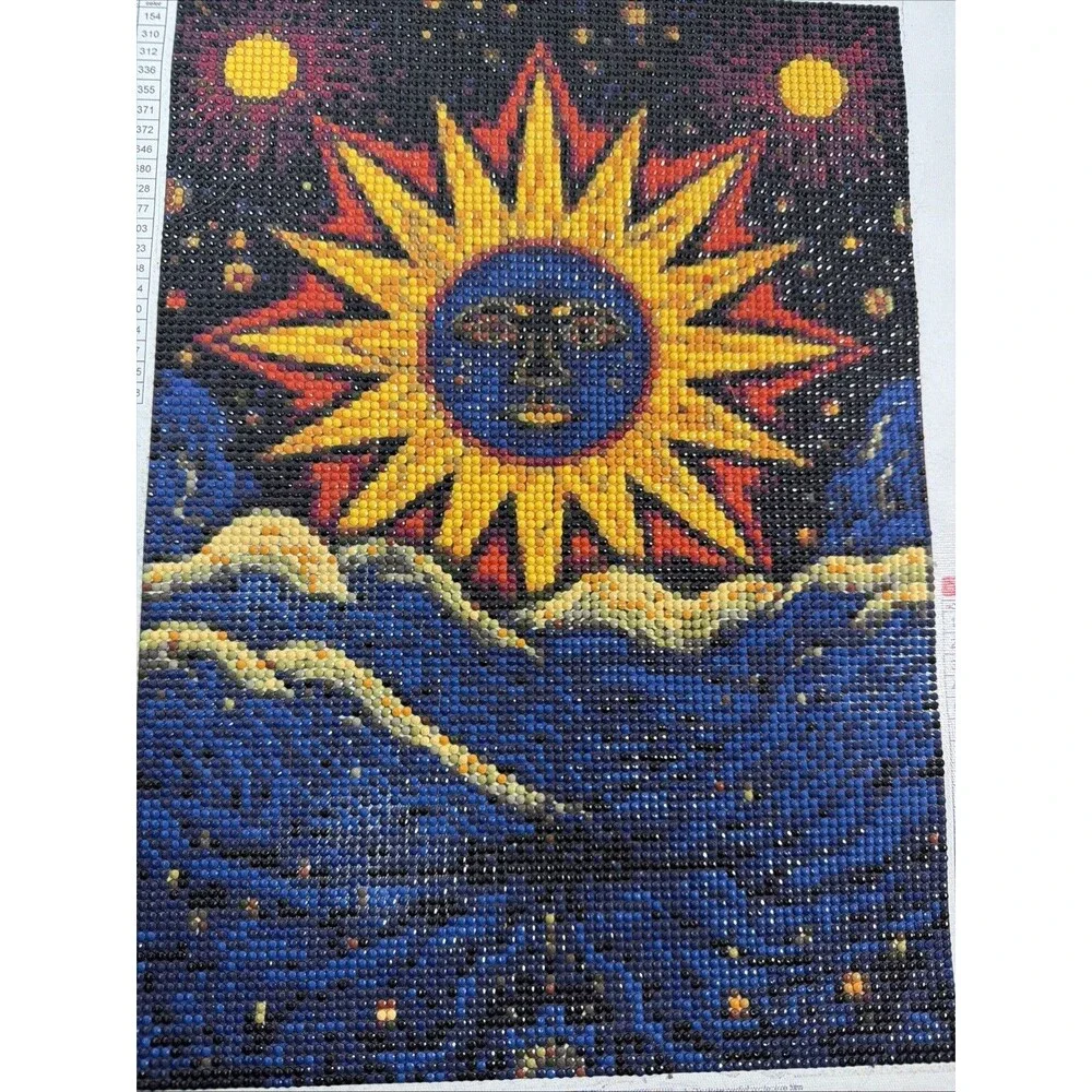 Completed Celestial Sun Moon Earth Diamond Art Painting 9.5”x13.5” Wall Decor